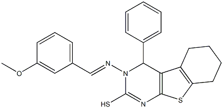3,4,5,6,7,8-Hexahydro-3-(m-methoxybenzylideneamino)-4-phenyl[1]benzothieno[2,3-d]pyrimidine-2-thiol Struktur