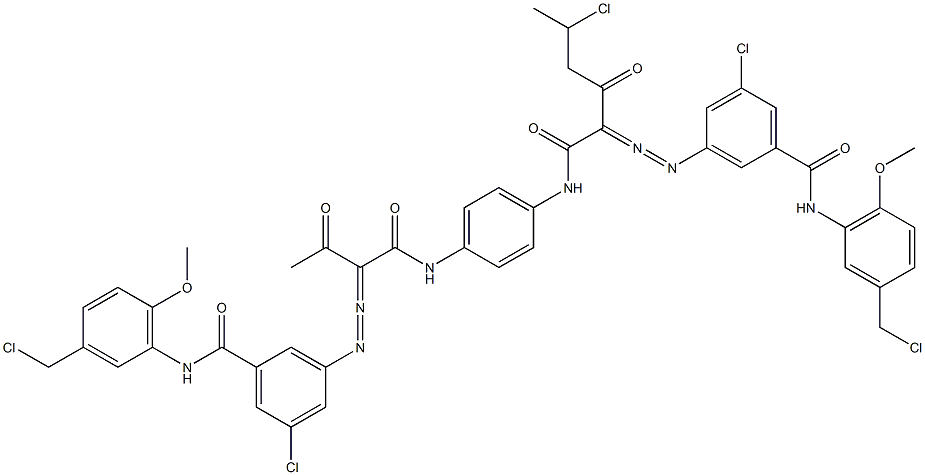 3,3'-[2-(1-Chloroethyl)-1,4-phenylenebis[iminocarbonyl(acetylmethylene)azo]]bis[N-[3-(chloromethyl)-6-methoxyphenyl]-5-chlorobenzamide] Struktur