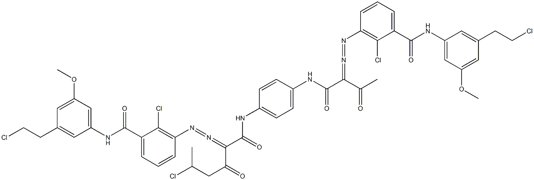 3,3'-[2-(1-Chloroethyl)-1,4-phenylenebis[iminocarbonyl(acetylmethylene)azo]]bis[N-[3-(2-chloroethyl)-5-methoxyphenyl]-2-chlorobenzamide] Struktur