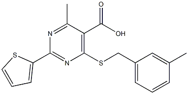 4-methyl-6-[(3-methylbenzyl)thio]-2-thien-2-ylpyrimidine-5-carboxylic acid Struktur