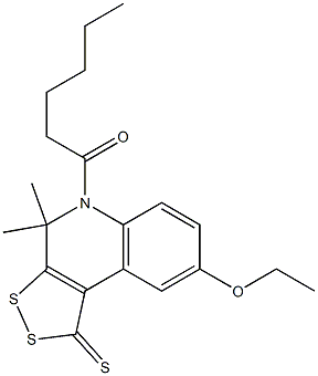 8-ethoxy-5-hexanoyl-4,4-dimethyl-4,5-dihydro-1H-[1,2]dithiolo[3,4-c]quinoline-1-thione Struktur