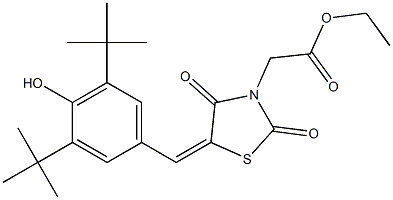 ethyl [5-(3,5-ditert-butyl-4-hydroxybenzylidene)-2,4-dioxo-1,3-thiazolidin-3-yl]acetate Structure