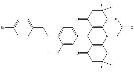 (9-{4-[(4-bromobenzyl)oxy]-3-methoxyphenyl}-3,3,6,6-tetramethyl-1,8-dioxo-2,3,4,5,6,7,8,9-octahydro-10(1H)-acridinyl)acetic acid Struktur