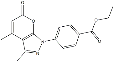 ethyl 4-(3,4-dimethyl-6-oxopyrano[2,3-c]pyrazol-1(6H)-yl)benzoate Struktur