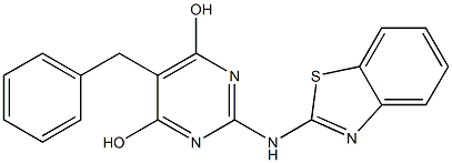 2-(1,3-benzothiazol-2-ylamino)-5-benzylpyrimidine-4,6-diol Struktur
