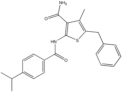 5-benzyl-2-[(4-isopropylbenzoyl)amino]-4-methyl-3-thiophenecarboxamide Struktur