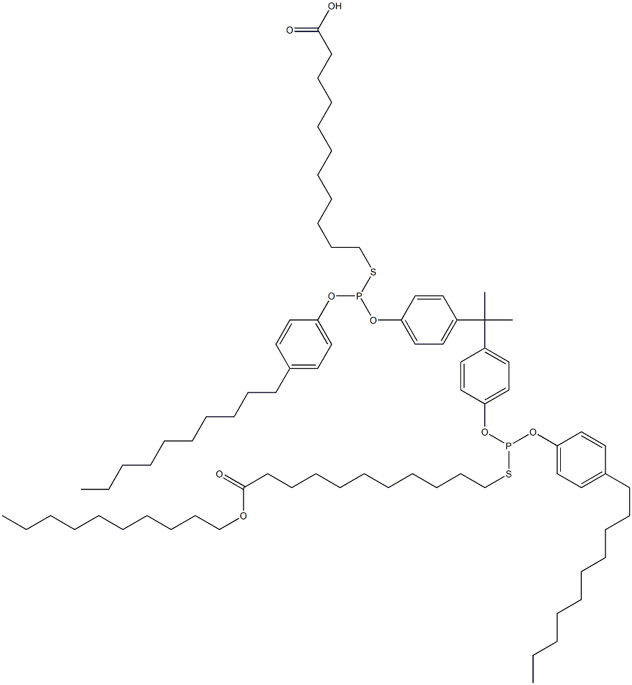 11,11'-[[Isopropylidenebis(4,1-phenyleneoxy)]bis[[(4-decylphenyl)oxy]phosphinediylthio]]bis(undecanoic acid decyl) ester Struktur