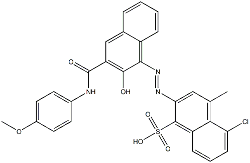 5-Chloro-2-[2-hydroxy-3-(p-methoxyphenylcarbamoyl)-1-naphtylazo]-4-methyl-1-naphthalenesulfonic acid Struktur