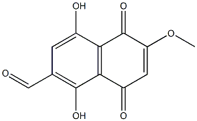 5,8-Dihydroxy-2-methoxy-6-formyl-1,4-naphthoquinone Struktur