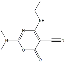 2-Dimethylamino-4-ethylamino-6-oxo-6H-1,3-oxazine-5-carbonitrile Struktur