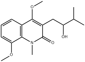 2(1H)-Quinolinone, 3-(2-hydroxy-3-methylbutyl)-4,8-dimethoxy-1-methyl- Struktur