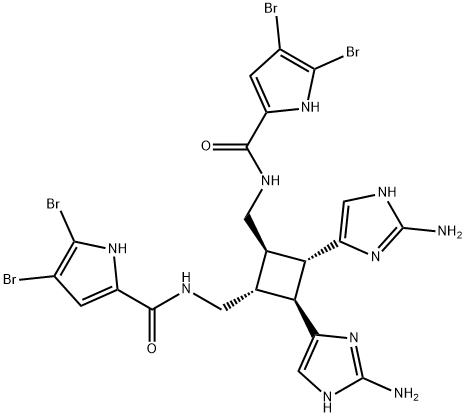 1α,2β-ビス(2-アミノ-1H-イミダゾール-4-イル)-3α,4β-ビス[(4,5-ジブロモ-1H-ピロール-2-イル)カルボニルアミノメチル]シクロブタン 化學構造式