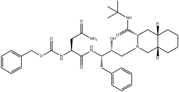 Carbamic acid, [(1S)-3-amino-1-[[[(1S,2R)-3-[(3S,4aS,8aS)-3-[[(1,1-dimethylethyl)amino]carbonyl]octahydro-2(1H)-isoquinolinyl]-2-hydroxy-1-(phenylmethyl)propyl]amino]carbonyl]-3-oxopropyl]-, phenylmethyl ester (9CI) Struktur