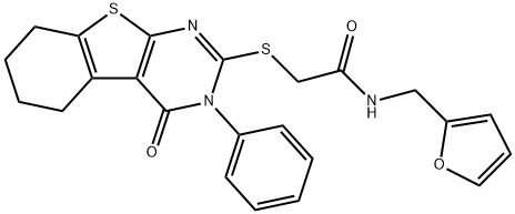 N-(furan-2-ylmethyl)-2-[(4-oxo-3-phenyl-5,6,7,8-tetrahydro-[1]benzothiolo[2,3-d]pyrimidin-2-yl)sulfanyl]acetamide Struktur