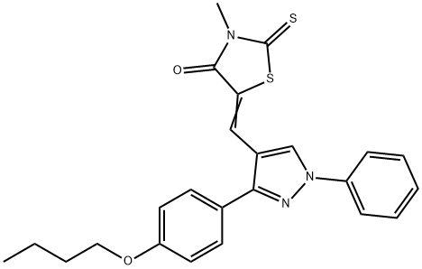 (5Z)-5-[[3-(4-butoxyphenyl)-1-phenylpyrazol-4-yl]methylidene]-3-methyl-2-sulfanylidene-1,3-thiazolidin-4-one Struktur