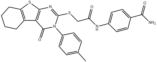 4-[[2-[[3-(4-methylphenyl)-4-oxo-5,6,7,8-tetrahydro-[1]benzothiolo[2,3-d]pyrimidin-2-yl]sulfanyl]acetyl]amino]benzamide Struktur