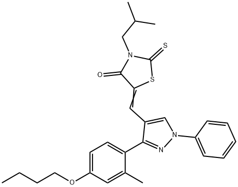 (5Z)-5-[[3-(4-butoxy-2-methylphenyl)-1-phenylpyrazol-4-yl]methylidene]-3-(2-methylpropyl)-2-sulfanylidene-1,3-thiazolidin-4-one Struktur