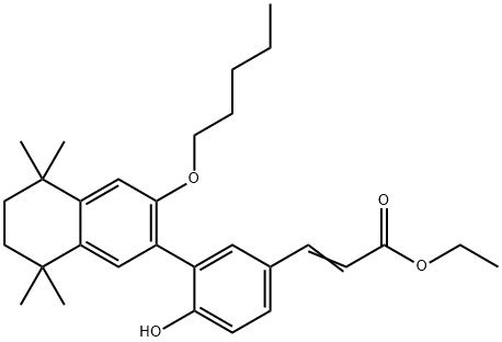 2-Propenoic acid, 3-[4-hydroxy-3-[5,6,7,8-tetrahydro-5,5,8,8-tetramethyl-3-(pentyloxy)-2-naphthalenyl]phenyl]-, ethyl ester Struktur