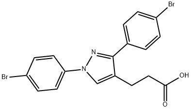 JR-6889, 3-(1,3-bis(4-Bromophenyl)-1H-pyrazol-4-yl)propanoic acid, 97% Struktur