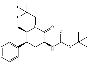Carbamic acid, N-[(3S,5S,6R)-6-methyl-2-oxo-5-phenyl-1-(2,2,2-trifluoroethyl)-3-piperidinyl]-, 1,1-dimethylethyl ester Struktur