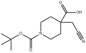 1-(tert-butoxycarbonyl)-4-(cyanomethyl)piperidine-4-carboxylic acid Struktur