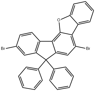 7H-Benzo[b]fluoreno[3,4-d]furan, 5,9-dibromo-7,7-diphenyl- Struktur