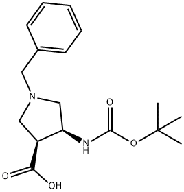3-Pyrrolidinecarboxylic acid, 4-[[(1,1-dimethylethoxy)carbonyl]amino]-1-(phenylmethyl)-, (3S,4S)- Struktur