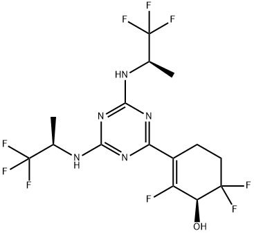 (S)-3-(4,6-bis(((R)-1,1,1-trifluoropropan-2-yl)amino)- 1,3,5-triazin-2-yl)-2,6,6-trifluorocyclohex-2-en-1-ol Struktur