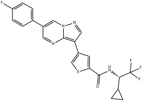 2-Thiophenecarboxamide, N-[(1S)-1-cyclopropyl-2,2,2-trifluoroethyl]-4-[6-(4-fluorophenyl)pyrazolo[1,5-a]pyrimidin-3-yl]-, 2443816-45-1, 結(jié)構(gòu)式