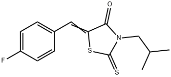 (5Z)-5-[(4-fluorophenyl)methylidene]-3-(2-methylpropyl)-2-sulfanylidene-1,3-thiazolidin-4-one Struktur
