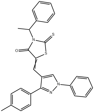 (5Z)-5-[[3-(4-methylphenyl)-1-phenylpyrazol-4-yl]methylidene]-3-(1-phenylethyl)-2-sulfanylidene-1,3-thiazolidin-4-one Struktur