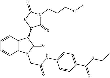 ethyl 4-[[2-[(3Z)-3-[3-(3-methoxypropyl)-4-oxo-2-sulfanylidene-1,3-thiazolidin-5-ylidene]-2-oxoindol-1-yl]acetyl]amino]benzoate Struktur
