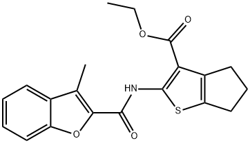 ethyl 2-(3-methylbenzofuran-2-carboxamido)-5,6-dihydro-4H-cyclopenta[b]thiophene-3-carboxylate Struktur