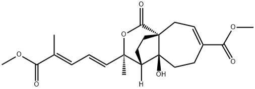 1H-4,9a-Ethanocyclohepta[c]pyran-7-carboxylic acid, 3,4,4a,5,6,9-hexahydro-4a-hydroxy-3-[(1E,3E)-5-methoxy-4-methyl-5-oxo-1,3-pentadien-1-yl]-3-methyl-1-oxo-, methyl ester, (3R,4R,4aS,9aR)- Struktur