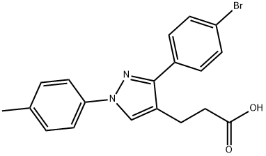 JR-6887, 3-(3-(4-Bromophenyl)-1-p-tolyl-1H-pyrazol-4-yl)propanoic acid, 97% Struktur