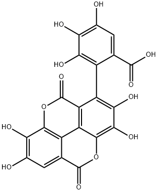 Benzoic acid, 2-(5,10-dihydro-2,3,7,8-tetrahydroxy-5,10-dioxo[1]benzopyrano[5,4,3-cde][1]benzopyran-1-yl)-3,4,5-trihydroxy- Struktur
