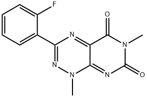 Pyrimido[5,4-e]-1,2,4-triazine-5,7(1H,6H)-dione, 3-(2-fluorophenyl)-1,6-dimethyl- Struktur