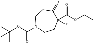 1H-Azepine-1,4-dicarboxylic acid, 4-fluorohexahydro-5-oxo-, 1-(1,1-dimethylethyl) 4-ethyl ester Struktur