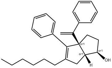 1-Pentalenol, 5-hexyl-1,2,3,3a,6,6a-hexahydro-4-phenyl-3a-(1-phenylethenyl)-, (1R,3aR,6aR)-rel- Struktur