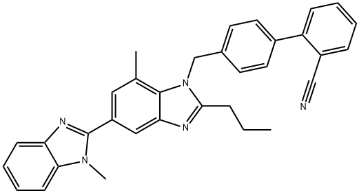 [1,1'-Biphenyl]-2-carbonitrile, 4'-[(1,7'-dimethyl-2'-propyl[2,5'-bi-1H-benzimidazol]-1'-yl)methyl]- Struktur