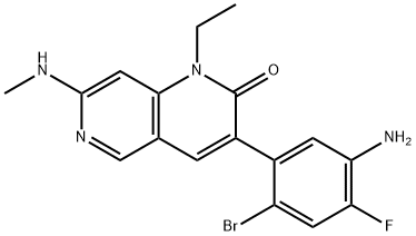 1,6-Naphthyridin-2(1H)-one, 3-(5-amino-2-bromo-4-fluorophenyl)-1-ethyl-7-(methylamino)- Struktur