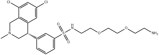 Benzenesulfonamide, N-[2-[2-(2-aminoethoxy)ethoxy]ethyl]-3-[(4S)-6,8-dichloro-1,2,3,4-tetrahydro-2-methyl-4-isoquinolinyl]- Struktur
