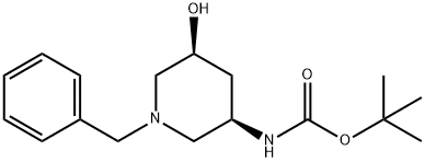 Carbamic acid, N-[(3R,5S)-5-hydroxy-1-(phenylmethyl)-3-piperidinyl]-, 1,1-dimethylethyl ester Struktur