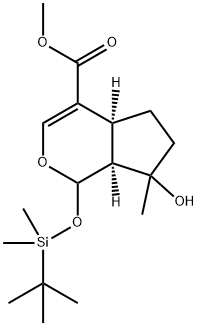 Cyclopenta[c]pyran-4-carboxylic acid, 1-[[(1,1-dimethylethyl)dimethylsilyl]oxy]-1,4a,5,6,7,7a-hexahydro-7-hydroxy-7-methyl-, methyl ester, (4aS,7aS)- Struktur