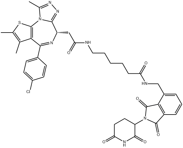 6H-Thieno[3,2-f][1,2,4]triazolo[4,3-a][1,4]diazepine-6-acetamide, 4-(4-chlorophenyl)-N-[6-[[[2-(2,6-dioxo-3-piperidinyl)-2,3-dihydro-1,3-dioxo-1H-isoindol-4-yl]methyl]amino]-6-oxohexyl]-2,3,9-trimethyl-, (6S)- Struktur