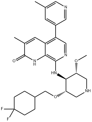 1,7-Naphthyridin-2(1H)-one, 8-[[(3S,4S,5R)-3-[(4,4-difluorocyclohexyl)methoxy]-5-methoxy-4-piperidinyl]amino]-3-methyl-5-(5-methyl-3-pyridinyl)- Struktur