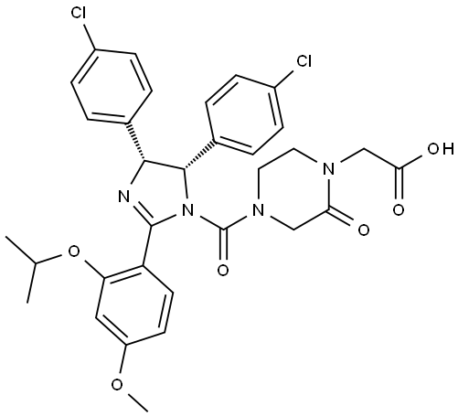 1-Piperazineacetic acid, 4-[[(4R,5S)-4,5-bis(4-chlorophenyl)-4,5-dihydro-2-[4-methoxy-2-(1-methylethoxy)phenyl]-1H-imidazol-1-yl]carbonyl]-2-oxo- Struktur