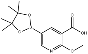 2-methoxy-5-(tetramethyl-1,3,2-dioxaborolan-2-yl)pyridine-3-carboxylic acid Struktur