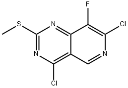 Pyrido[4,3-d]pyrimidine, 4,7-dichloro-8-fluoro-2-(methylthio)- Struktur