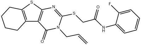 N-(2-fluorophenyl)-2-[(4-oxo-3-prop-2-enyl-5,6,7,8-tetrahydro-[1]benzothiolo[2,3-d]pyrimidin-2-yl)sulfanyl]acetamide Struktur